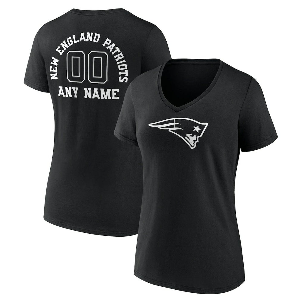 New England Patriots Women's Personalized Name & Number Monochrome V-Neck T-Shirt Black - NFL