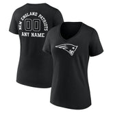 New England Patriots Women's Personalized Name & Number Monochrome V-Neck T-Shirt Black - NFL