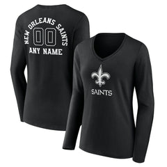 New Orleans Saints Women's Personalized Name & Number Monochrome Long Sleeve V-Neck T-Shirt Black - NFL