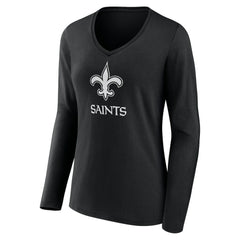 New Orleans Saints Women's Personalized Name & Number Monochrome Long Sleeve V-Neck T-Shirt Black - NFL