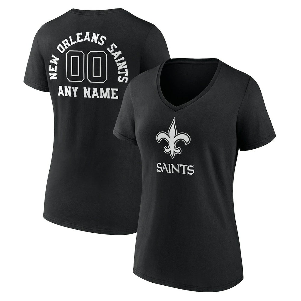 New Orleans Saints Women's Personalized Name & Number Monochrome V-Neck T-Shirt Black - NFL