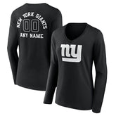 New York Giants Women's Personalized Name & Number Monochrome Long Sleeve V-Neck T-Shirt Black - NFL