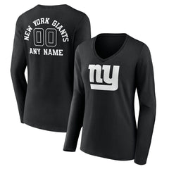 New York Giants Women's Personalized Name & Number Monochrome Long Sleeve V-Neck T-Shirt Black - NFL