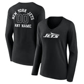 New York Jets Women's Personalized Name & Number Monochrome Long Sleeve V-Neck T-Shirt Black - NFL
