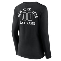 New York Jets Women's Personalized Name & Number Monochrome Long Sleeve V-Neck T-Shirt Black - NFL