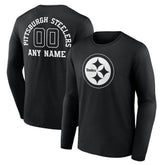 Pittsburgh Steelers Personalized Name & Number Monochrome Long Sleeve T-Shirt Black - NFL