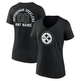 Pittsburgh Steelers Women's Personalized Name & Number Monochrome V-Neck T-Shirt Black - NFL