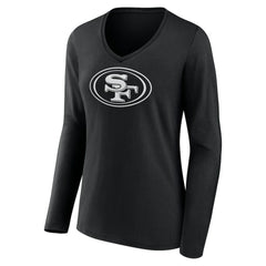 San Francisco 49ers Women's Personalized Name & Number Monochrome Long Sleeve V-Neck T-Shirt Black - NFL
