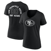 San Francisco 49ers Women's Personalized Name & Number Monochrome V-Neck T-Shirt Black - NFL