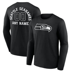 Seattle Seahawks Personalized Name & Number Monochrome Long Sleeve T-Shirt Black - NFL