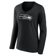 Seattle Seahawks Women's Personalized Name & Number Monochrome Long Sleeve V-Neck T-Shirt Black - NFL