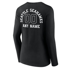 Seattle Seahawks Women's Personalized Name & Number Monochrome Long Sleeve V-Neck T-Shirt Black - NFL