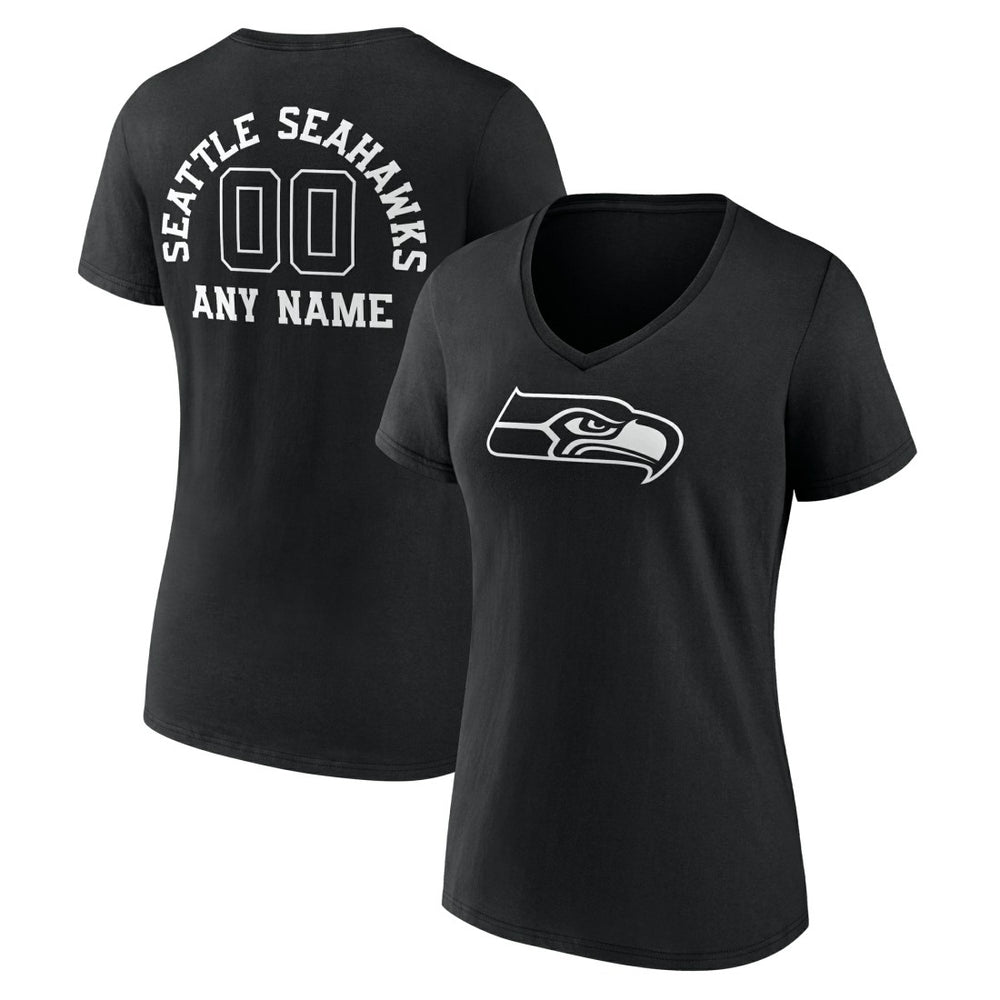 Seattle Seahawks Women's Personalized Name & Number Monochrome V-Neck T-Shirt Black - NFL