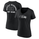 Seattle Seahawks Women's Personalized Name & Number Monochrome V-Neck T-Shirt Black - NFL