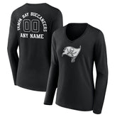 Tampa Bay Buccaneers Women's Personalized Name & Number Monochrome Long Sleeve V-Neck T-Shirt Black - NFL
