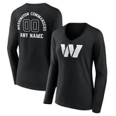 Washington Commanders Women's Personalized Name & Number Monochrome Long Sleeve V-Neck T-Shirt Black - NFL