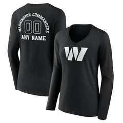 Washington Commanders Women's Personalized Name & Number Monochrome Long Sleeve V-Neck T-Shirt Black - NFL