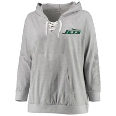 New York Jets Women's Plus Size Lace-up Pullover Hoodie Heather Gray - Fanatics