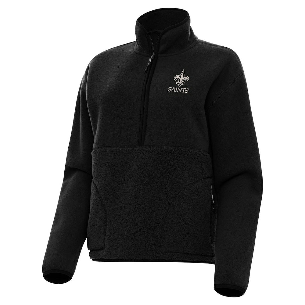 New Orleans Saints Antigua Women's Brushed Carbon Figure Half-Zip Pullover Sweatshirt – Black - NFL