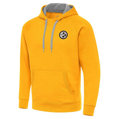 Pittsburgh Steelers Antigua Brushed Carbon Victory Pullover Hoodie Gold - NFL
