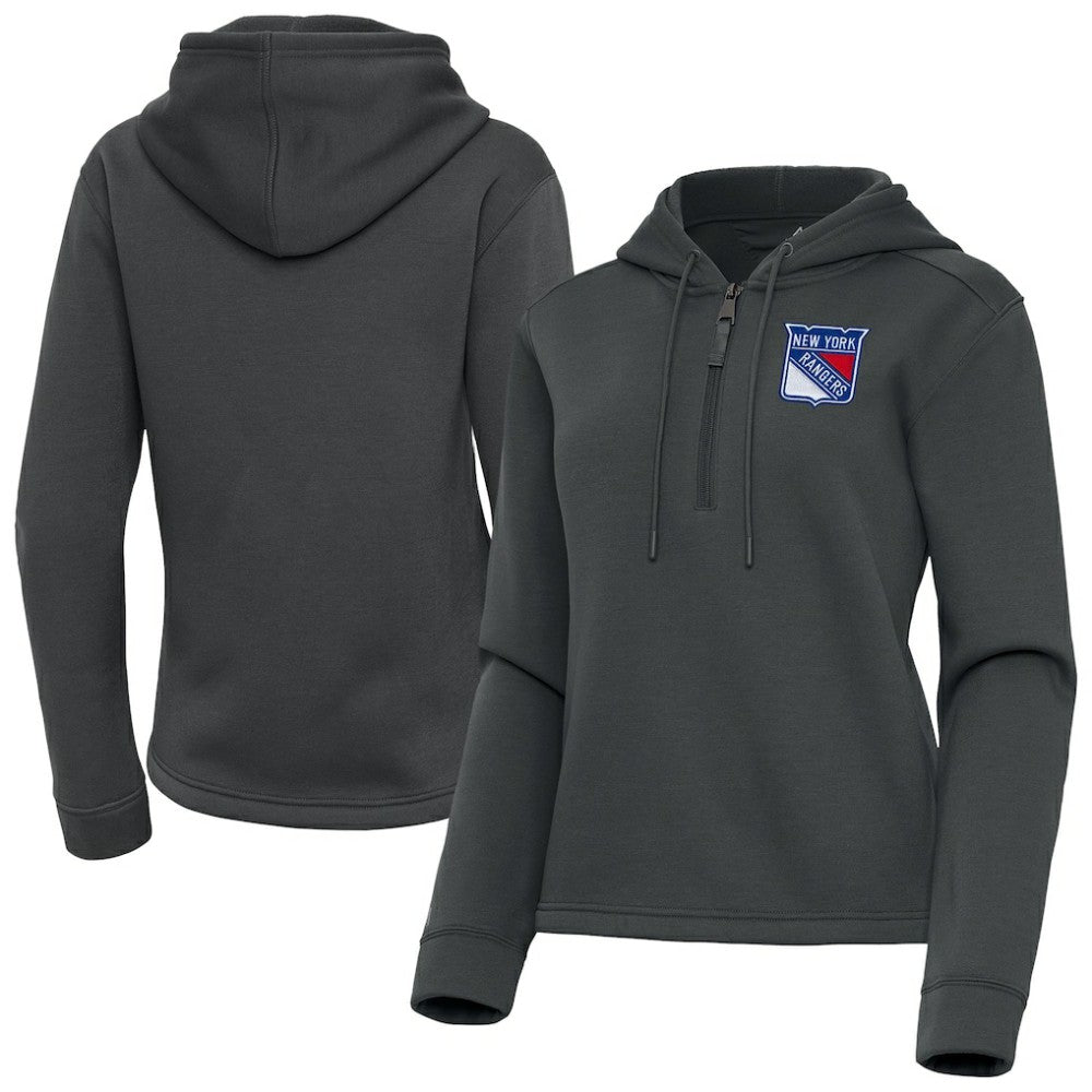 New York Rangers Antigua Women's Contemporary Quarter-Zip Hoodie Pewter