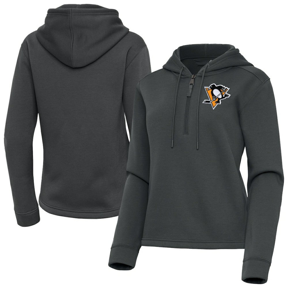 Pittsburgh Penguins Antigua Women's Contemporary Quarter-Zip Hoodie Pewter