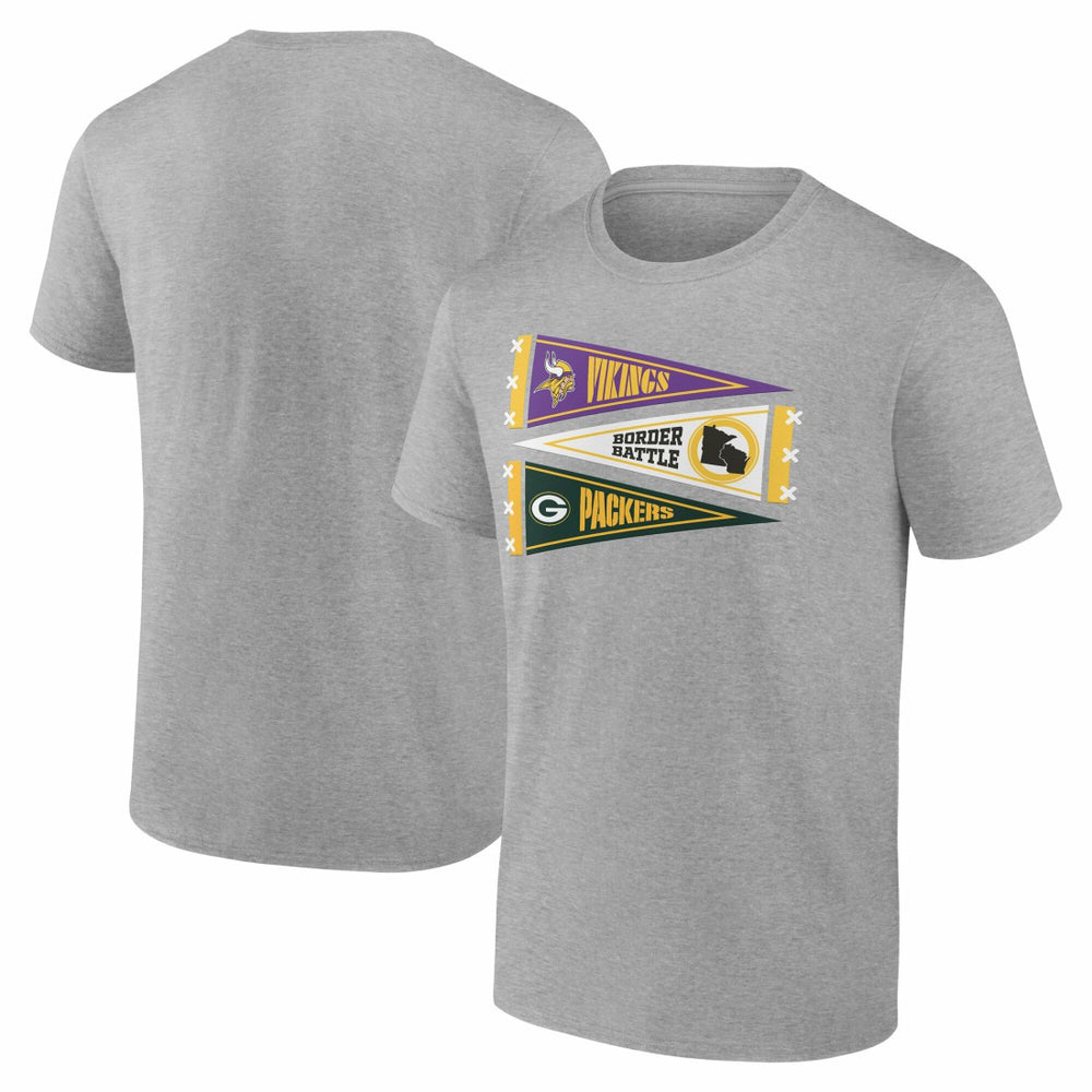 Minnesota Vikings vs. Green Bay Packers Border Battle Pennant T-Shirt Heather Gray - Fanatics