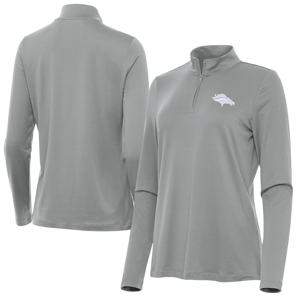 Denver Broncos Antigua Women's Reprocess Quarter-Zip Top Gray - NFL
