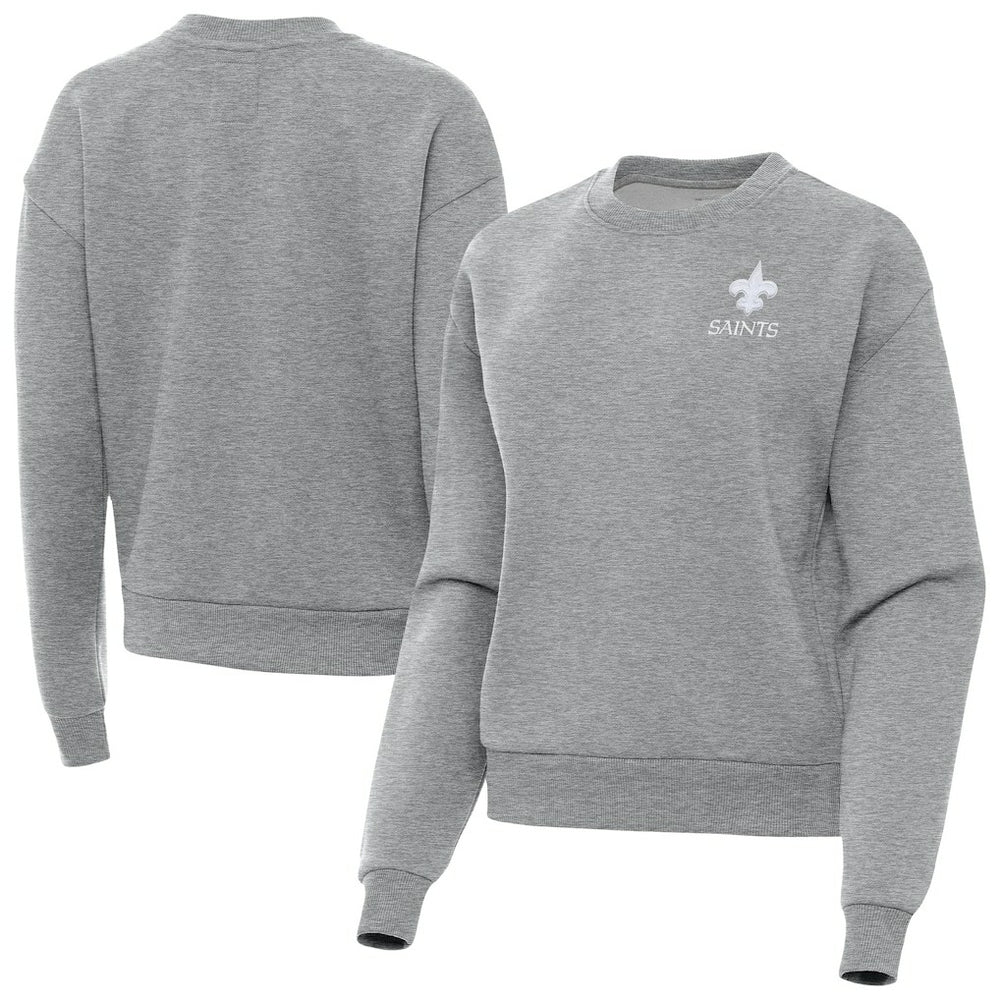 New Orleans Saints Antigua Women's Victory Crew Pullover Sweatshirt Heather Gray - NFL