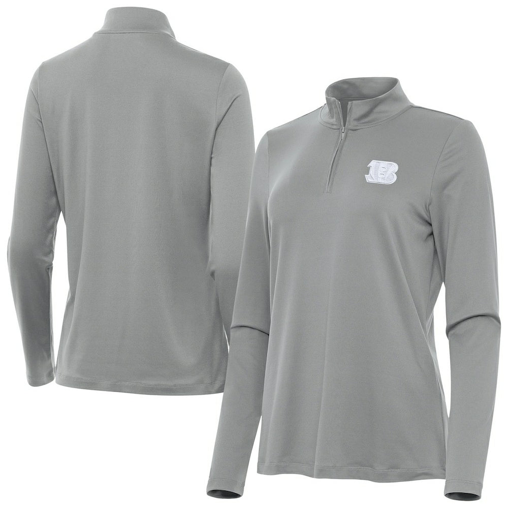 Cincinnati Bengals Antigua Women's Reprocess Quarter-Zip Top Gray - NFL
