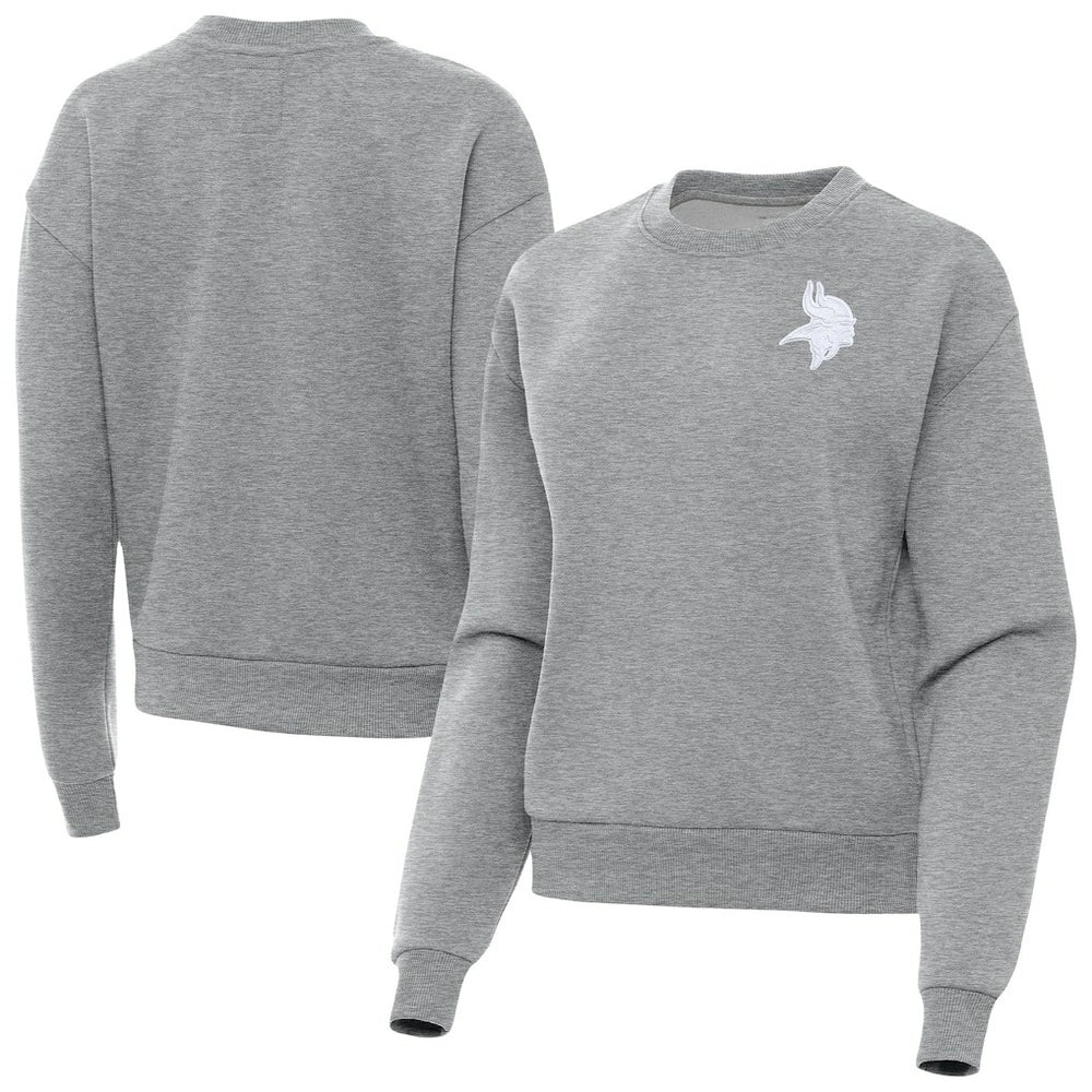 Minnesota Vikings Antigua Women's Victory Crew Pullover Sweatshirt Heather Gray - NFL