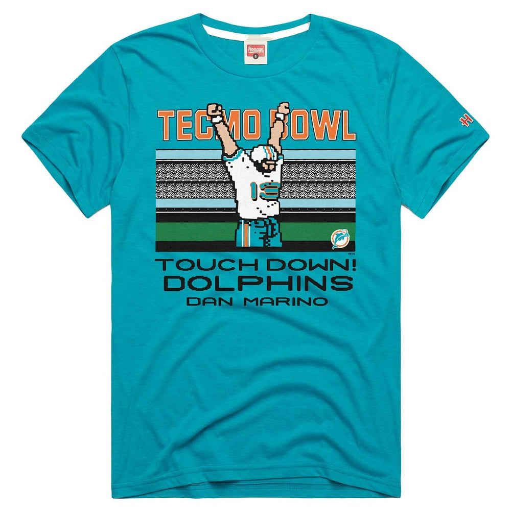 Dan Marino Miami Dolphins Homage Unisex Tecmo Bowl Retired Player Graphic Tri-Blend T-Shirt Aqua - NFL