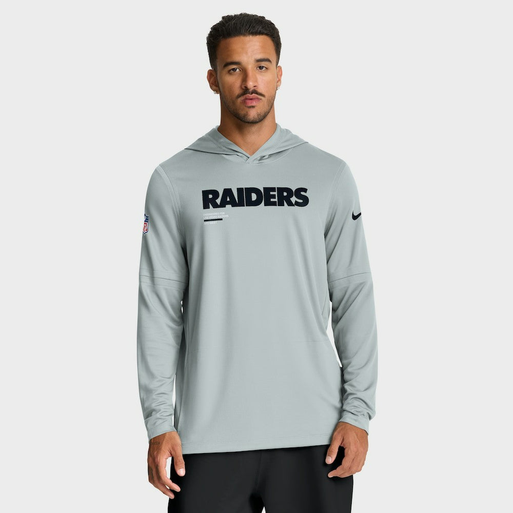 Las Vegas Raiders Sideline Pure Fury Performance Long Sleeve Hoodie T-Shirt Silver - Nike