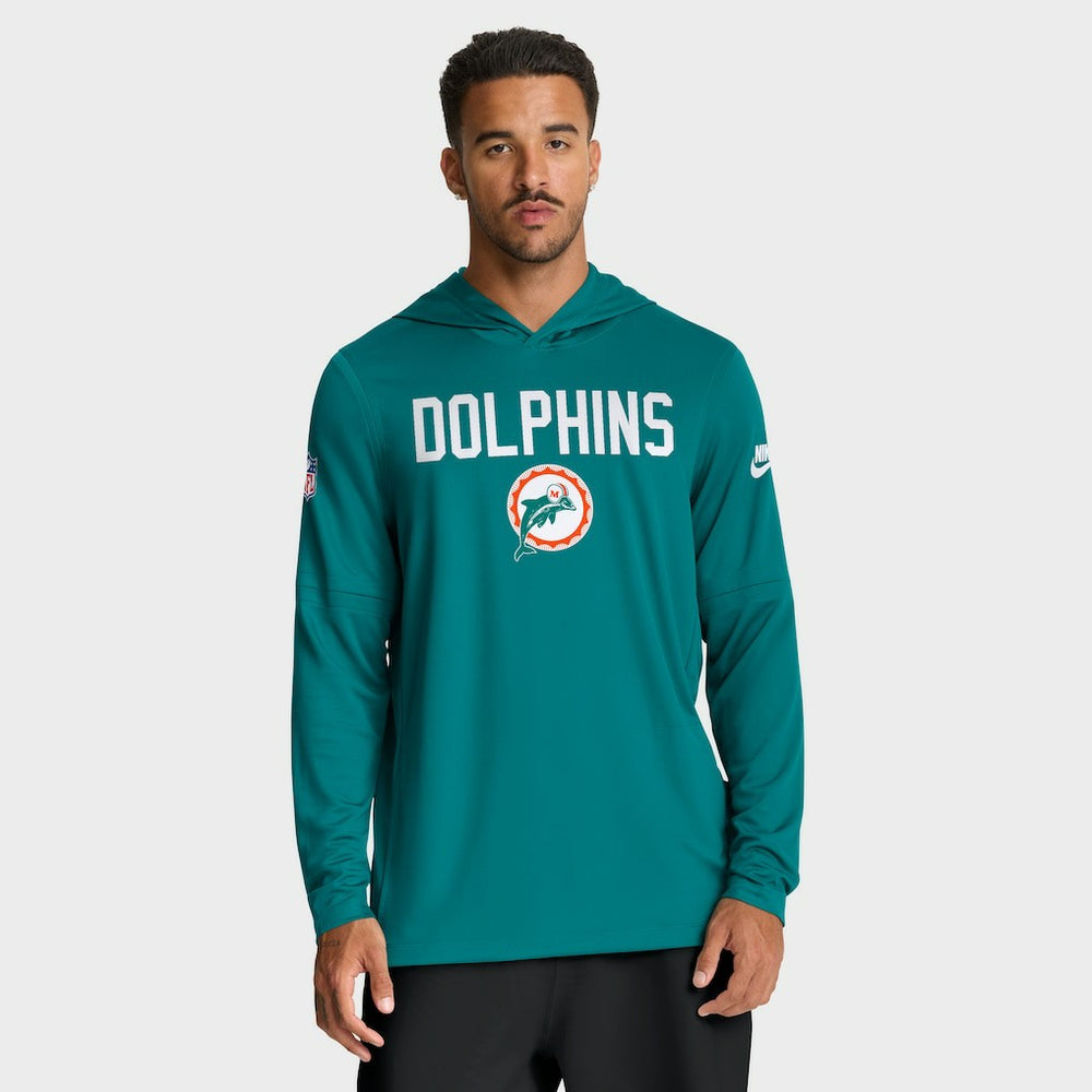 Miami Dolphins Big & Tall Alt Pack Dri-FIT Long Sleeve Hoodie T-Shirt Aqua - Nike