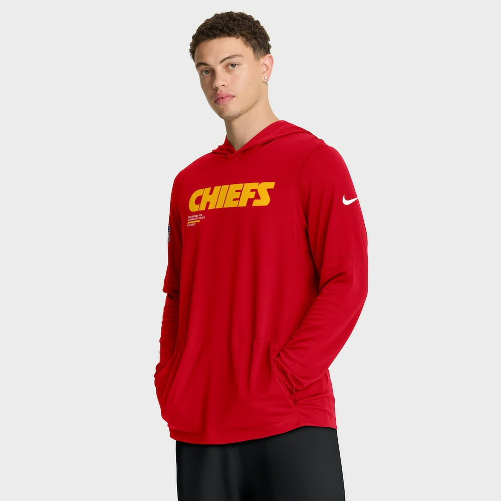 Kansas City Chiefs Big & Tall Sideline Dri-FIT Long Sleeve Hoodie T-Shirt Red - Nike