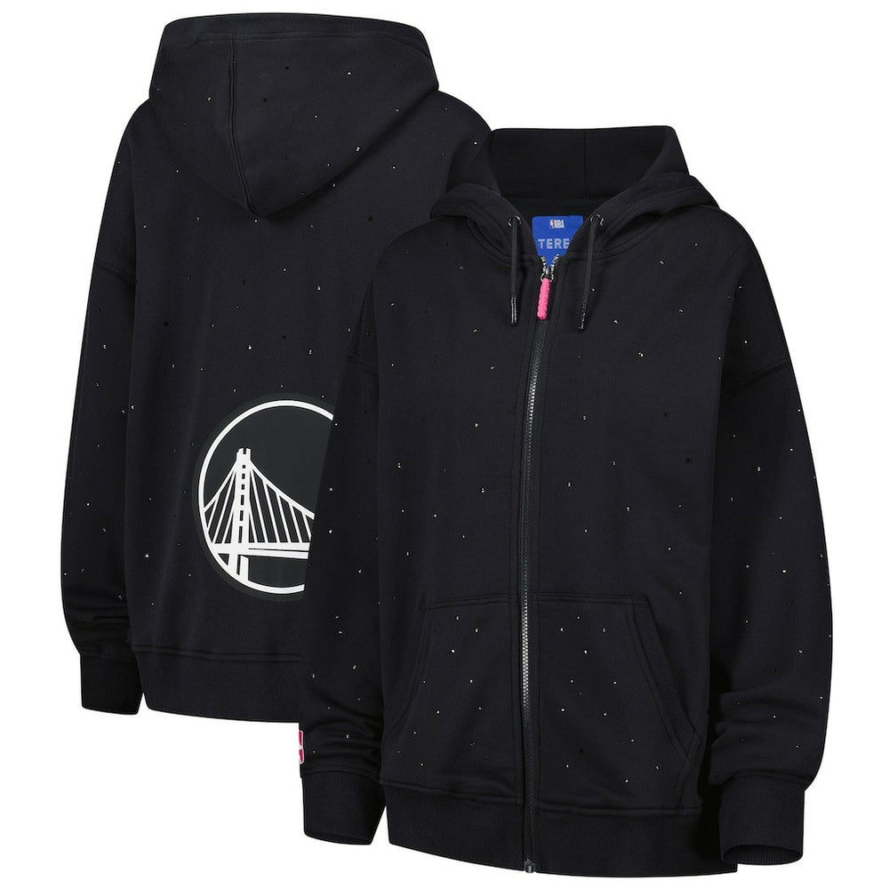 NBA - Golden State Warriors Terez Women's Oversized Allover Gemstone Full-Zip Hoodie - Black