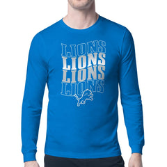 Detroit Lions Starter Four Team Name Retro Logo Long Sleeve T-Shirt Blue - NFL