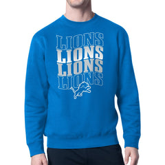 Detroit Lions Starter Four Team Name Logo Pullover Hoodie Blue - NFL