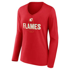 Calgary Flames - Women's Personalized Name & Number Midfielder Long Sleeve V-Neck T-Shirt Red