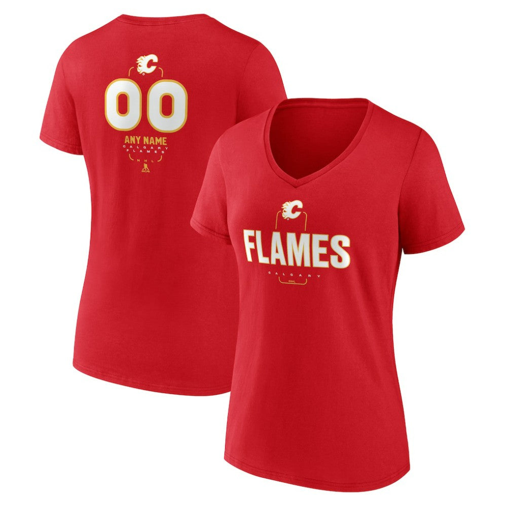 Calgary Flames - Women's Personalized Name & Number Midfielder V-Neck T-Shirt Red