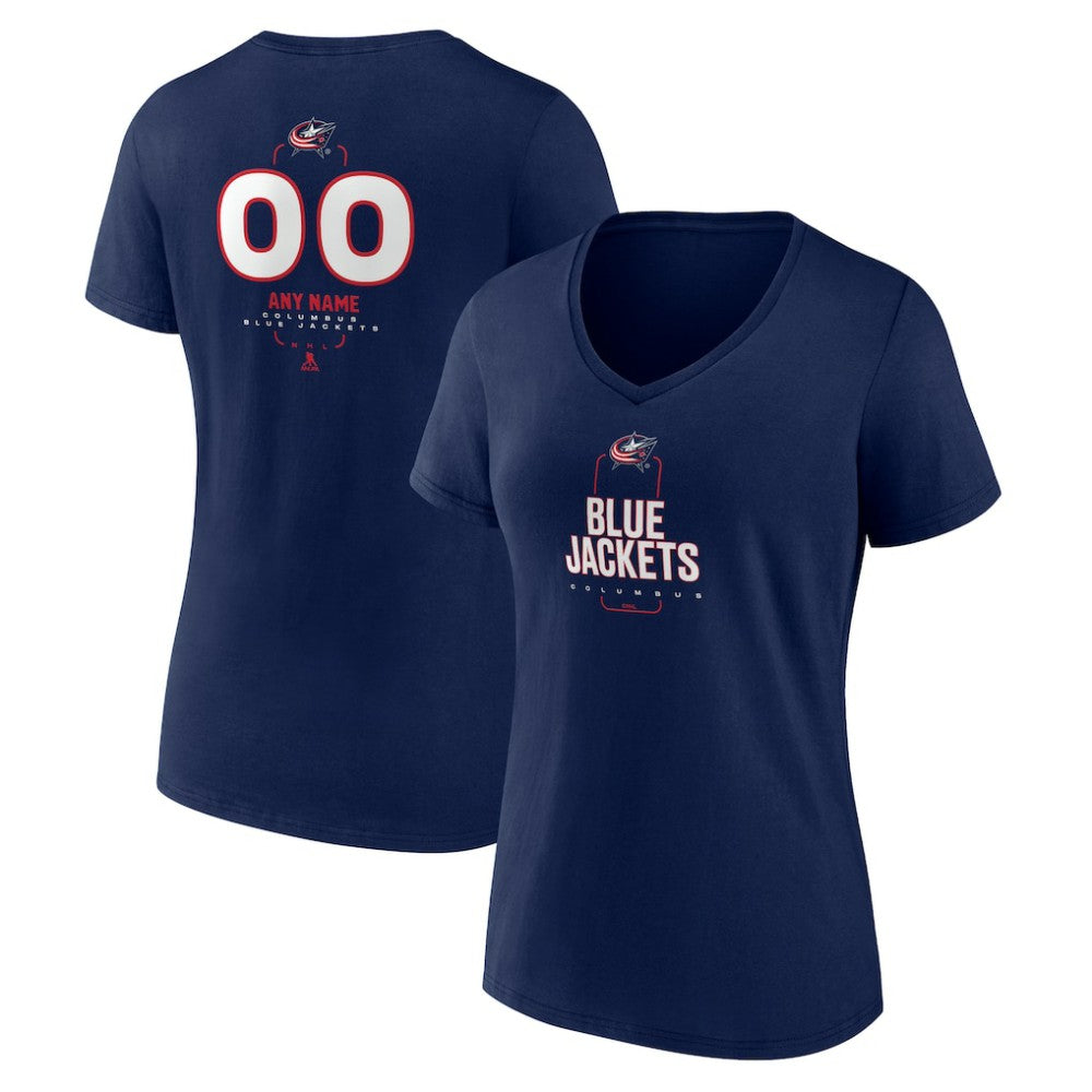 Columbus Blue Jackets - Women's Personalized Name & Number Midfielder V-Neck T-Shirt Navy