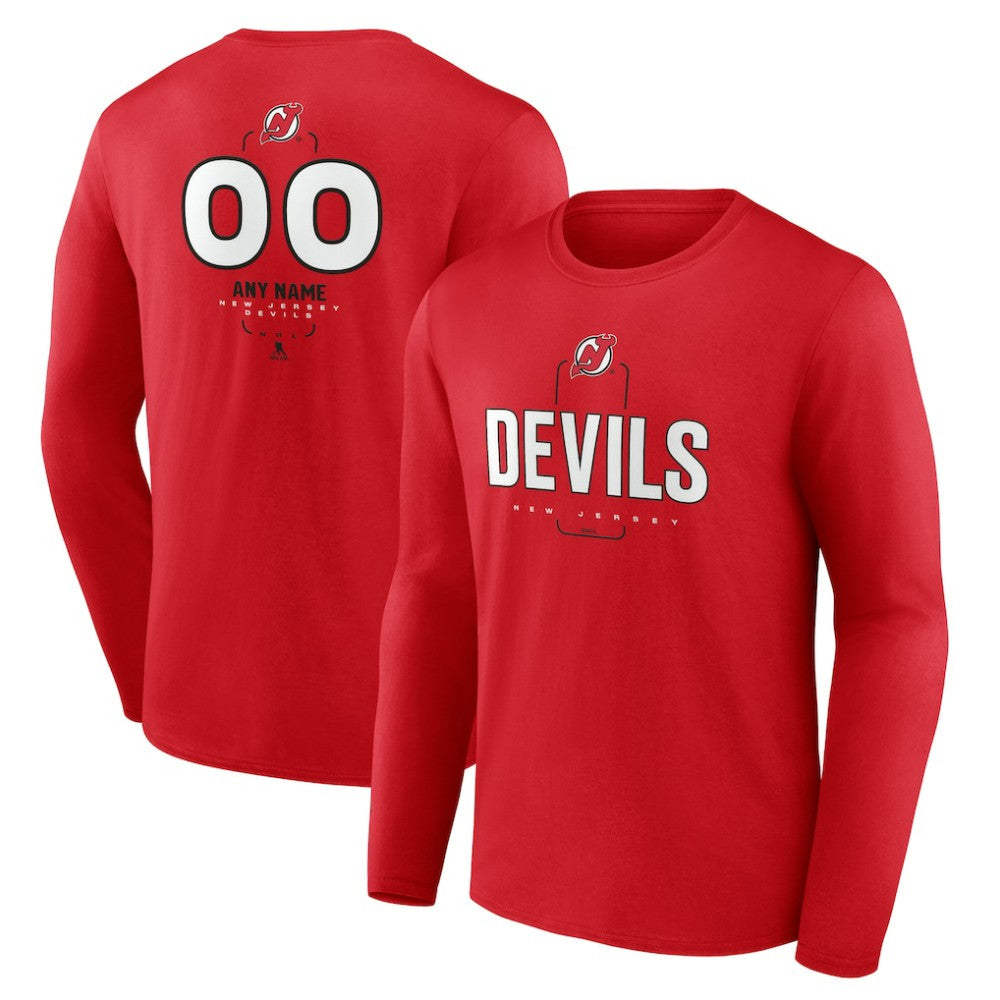 New Jersey Devils - Personalized Name & Number Midfielder Long Sleeve T-Shirt Red