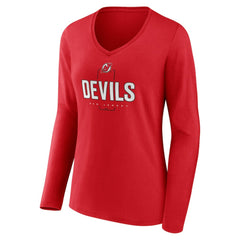 New Jersey Devils - Women's Personalized Name & Number Midfielder Long Sleeve V-Neck T-Shirt Red