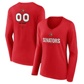 Ottawa Senators - Women's Personalized Name & Number Midfielder Long Sleeve V-Neck T-Shirt Red