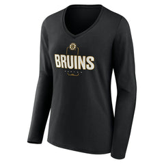 Boston Bruins Women's Personalized Name & Number Midfielder Long Sleeve V-Neck T-Shirt Black