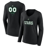 Dallas Stars - Women's Personalized Name & Number Midfielder Long Sleeve V-Neck T-Shirt Black