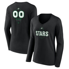 Dallas Stars - Women's Personalized Name & Number Midfielder Long Sleeve V-Neck T-Shirt Black