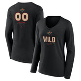 Minnesota Wild - Women's Personalized Name & Number Midfielder Long Sleeve V-Neck T-Shirt Black
