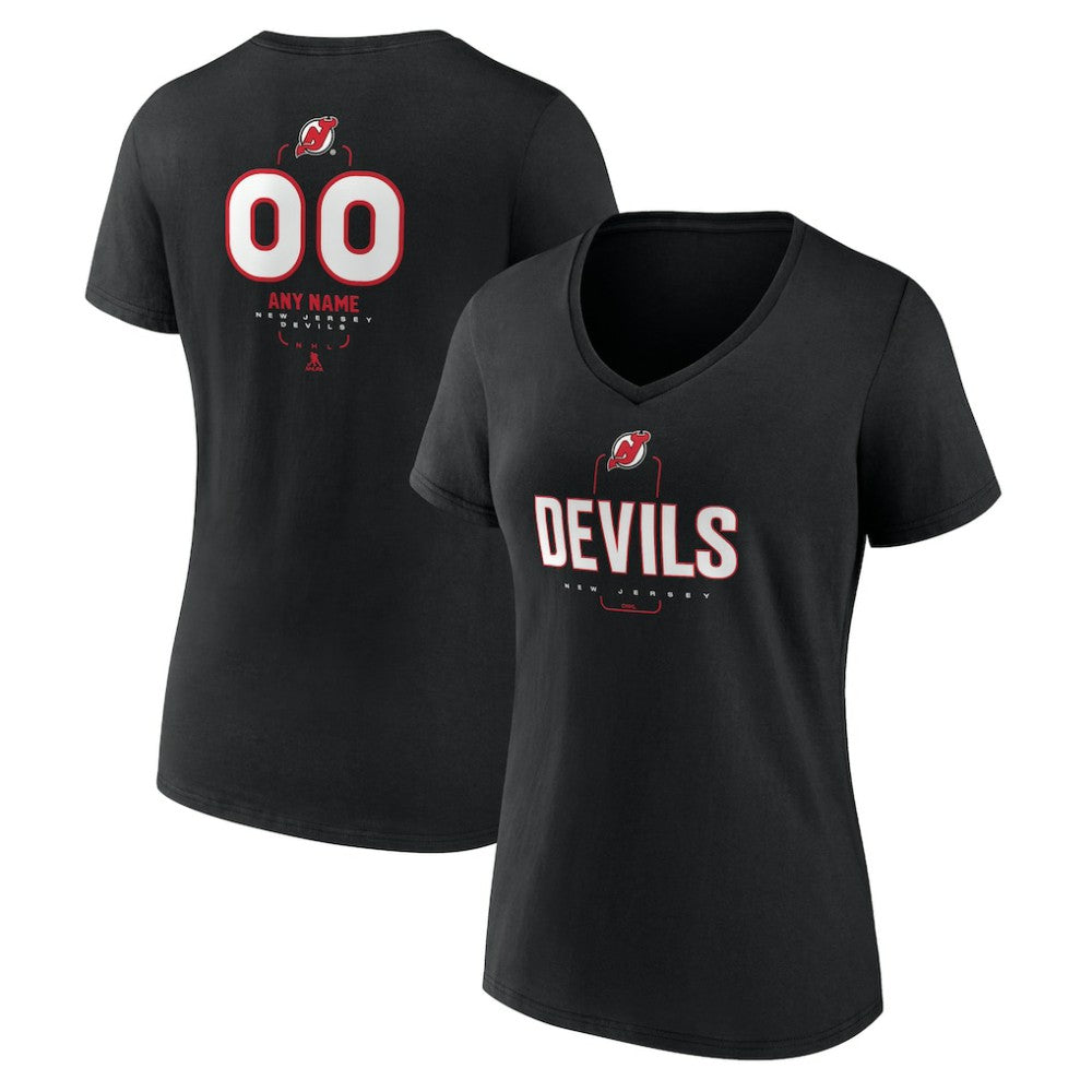 New Jersey Devils - Women's Personalized Name & Number Midfielder V-Neck T-Shirt Black