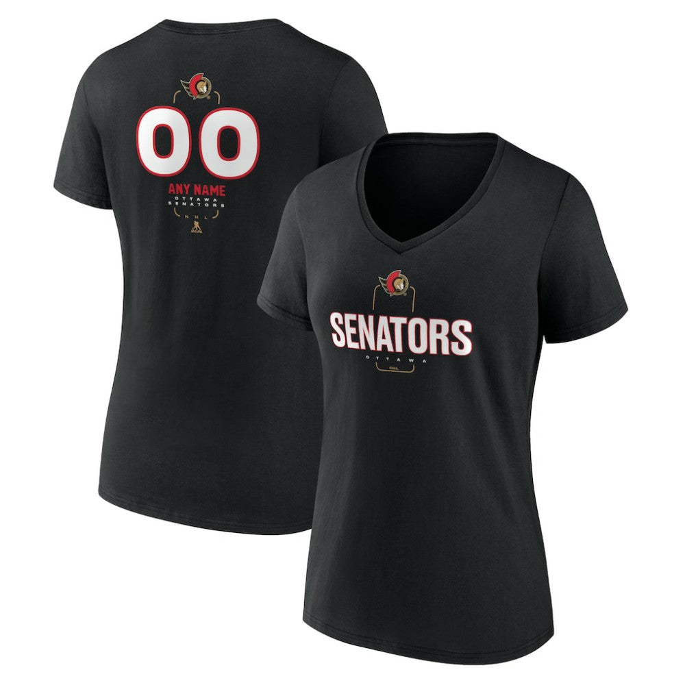 Ottawa Senators - Women's Personalized Name & Number Midfielder V-Neck T-Shirt Black